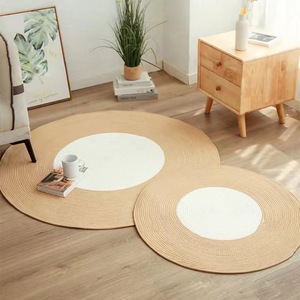 Round Flax Floor <b>Mat</b> Solid Color Non-Slip Home Entryway Living Room Carpet - Product Image 1