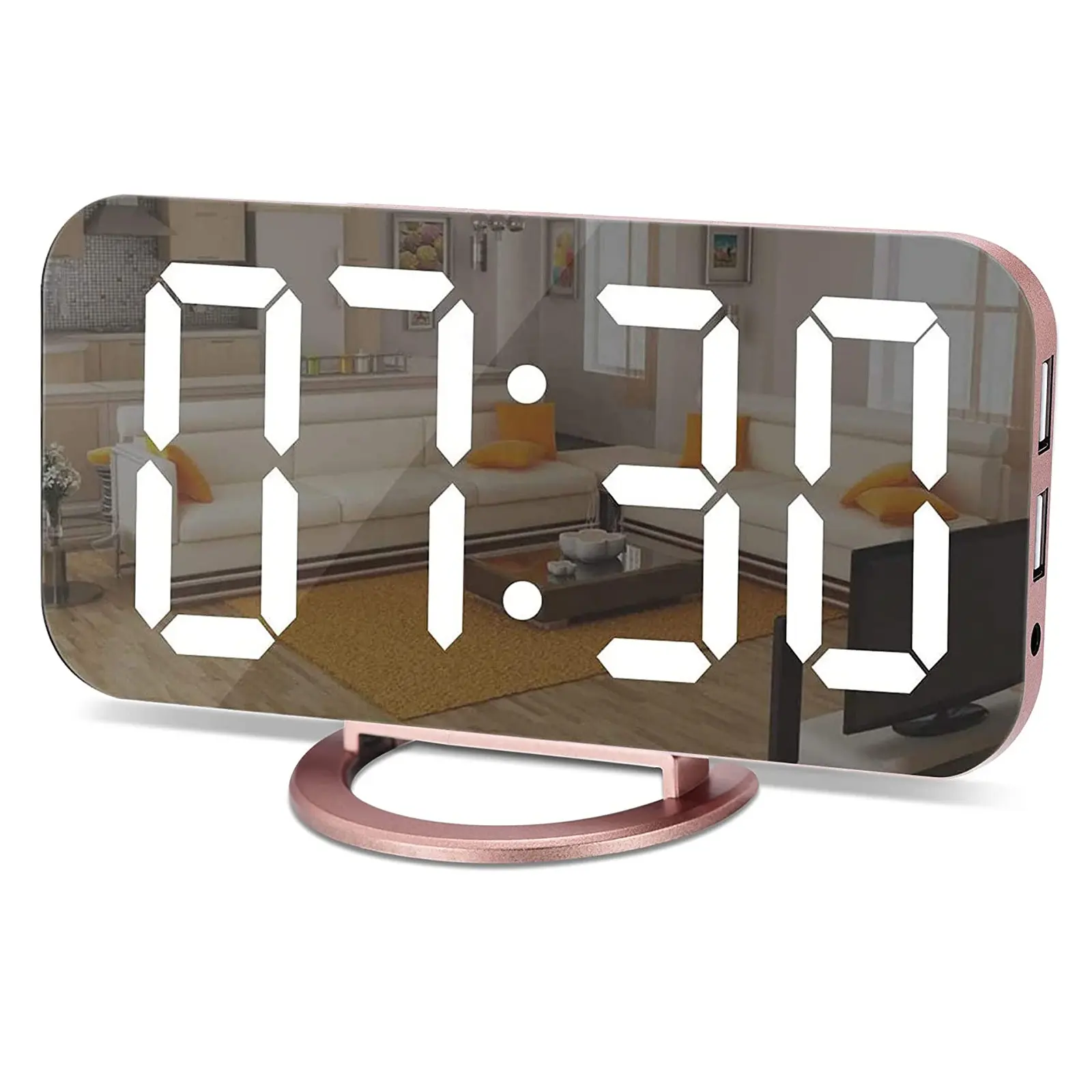 Auto Time Set Alarm Clock With Dual USB Port For Phone Charger , Snooze,Dimmer - Digital LED Clock With Battery Backup