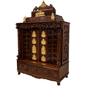 Mandir de Madera de Teca con Acabado en Nogal, Estilo Gopuram, Tallado a Mano, Hecho en el Sur de la India, para el Hogar, en Oferta - Product Image 6