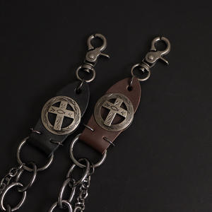 Cadena de cintura vintage de cuero con cruz, de doble capa, de metal grueso, estilo industrial streetwear, en piel de vacuno marrón y negro con aleación de cobre - Product Image 4