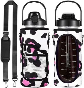 Big Capacity 64Oz 2L Water Bottle Motivational Time Marker Half Gallon Water Bottle With Protective Sleeve Strap <b>Gift</b> - Product Image 4