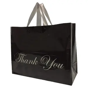 Eco friendly black white stripes plastic handles thank you bag