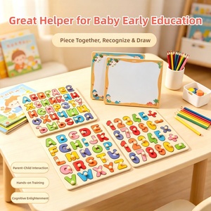 Juguetes Montessori de Madera para la Educación Temprana de los Niños, Tablero de Doble Cara con <span class=keywords><strong>Alfabeto</strong></span> en Inglés, <span class=keywords><strong>Español</strong></span> y Ruso, Rompecabezas de Números y Tablero de Dibujo - Product Image 5