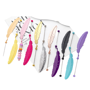 Handmade Custom Metal Beaded DIY Leaf and Feather Bookmarker Promotional Bookmarks with Handmade Beads