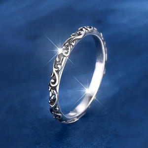 Anello nuziale in acciaio inossidabile H429, placcato argento antico, con motivo vegetale, unisex, per matrimonio - Product Image 6