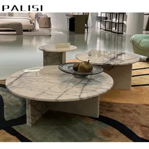 Villa Italien grain naturel Marbre table basse ensemble moderne salon table d'appoint ensemble de luxe style haut bas thé set de table