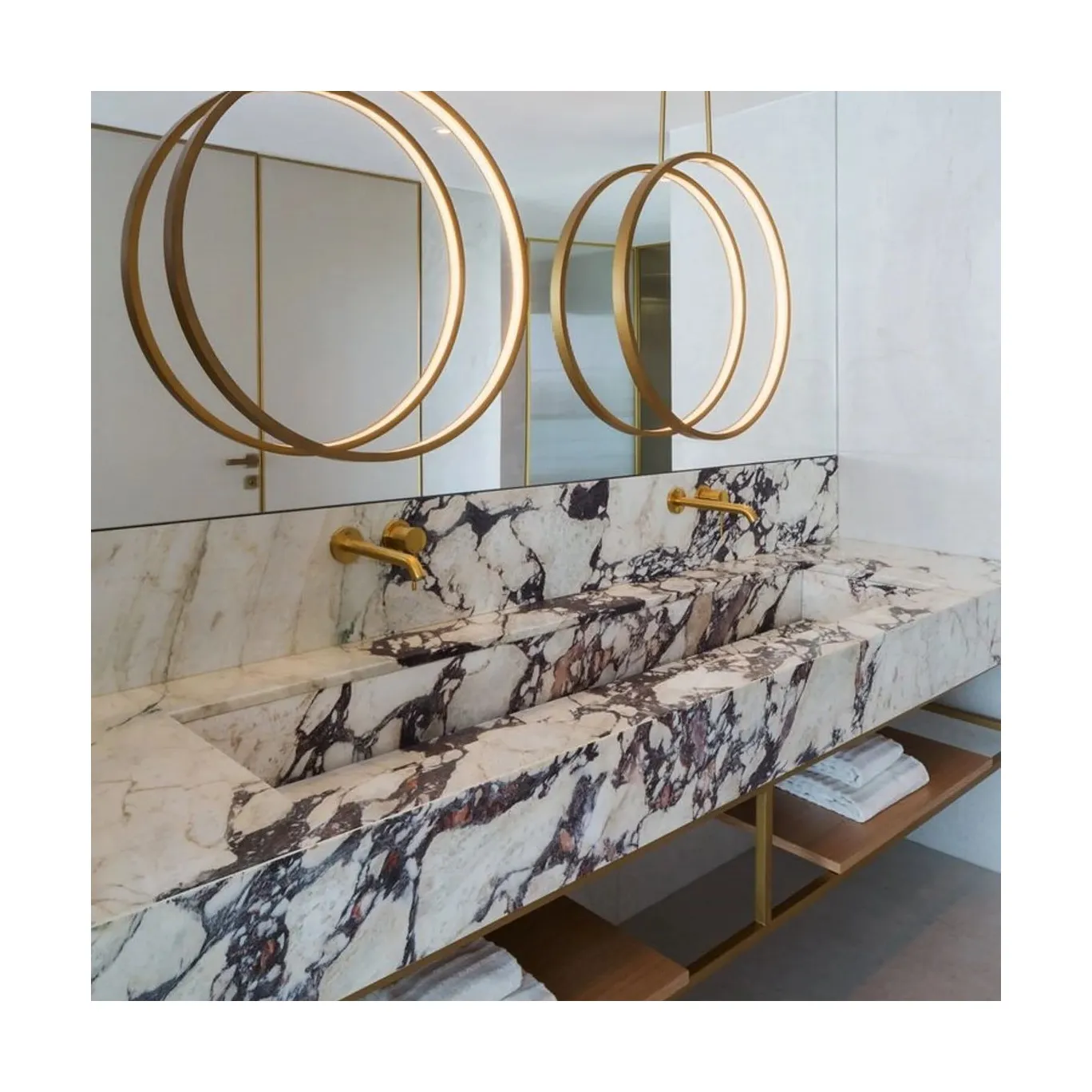 SHIHUI bagno Calacatta Viola marmo doppio lavabo camera in polvere lavabo in marmo lavabo a parete mobile vanità in marmo