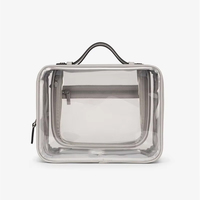 Étui cosmétique transparent OEM à clapet avec pochette amovible, trousse de toilette de voyage transparente avec poignée de transport