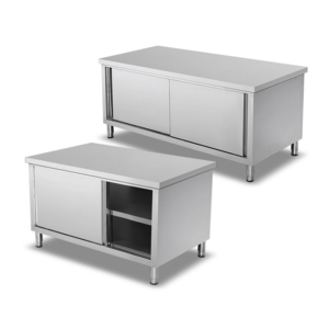 Armoire de <span class=keywords><strong>rangement</strong></span> modulaire en acier inoxydable brossé à porte coulissante, avec table de travail, pour <span class=keywords><strong>cuisine</strong></span> commerciale moderne et économique - Product Image 4
