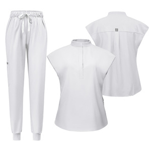 42024LW Set Seragam Medis Wanita Terbaru, Atasan Scrub Polos Lembut & Bernapas & Celana Jogger, Bahan Polyester/Rayon untuk Rumah Sakit - Product Image 2
