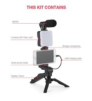 Kit de création de contenu tout-en-un Support de téléphone de bureau pour vlog Diffusion en direct Microphone Lumière LED Télécommande sans fil (Boîte de couleur)