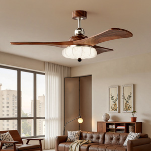 Retro Ceiling Fan Light With Led Fixed Blade For Living Room Dining Room Silent Versatile Smart Fan Light - Product Image 3