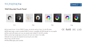 Interrupteur <span class=keywords><strong>mural</strong></span> à distance T13 RF2.4G, <span class=keywords><strong>panneau</strong></span> DMX512 Master, 4 zones, variateur LED RGB, télécommande PWM, contrôle tactile, anneau de couleur - Product Image 4
