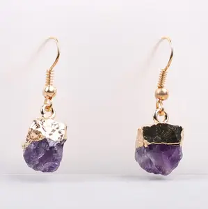 Boucle d'oreille avec pierre naturelle, 1 pièce, pendentif en cristal quartz améthyste en obsidienne, pierre précieuse de naissance brute, vente en gros