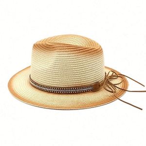 Custom Unisex Vintage Ombre Printed Paper Straw Sun <b>Hat</b> New Trendy Panama Style with Rivet Belt <b>for</b> Outdoor Beach & Travel - Product Image 6