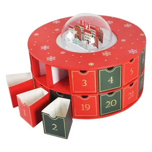 High-quality cylindrical 30-grid 24-day <b>Christmas</b> countdown calendar in a paper gift <b>box</b>, customizable upon request - Product Image 1