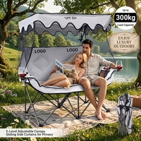 Kursi Camping Ganda Mewah dengan Peneduh Matahari, Tempat Gelas Anggur, Lipat, Loveseat Outdoor dengan Penyimpanan Jaring Besar untuk Piknik