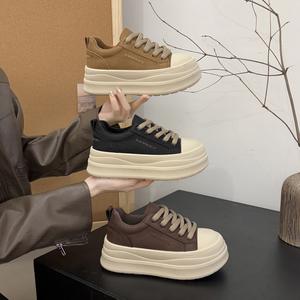 Zapatos de Mujer de Cuero Genuino con Suela Gruesa, Transpirables, con Plataforma, Color Blanco, Otoño-Invierno 2026, Combinables con Todo, Zapatos Artificiales - Product Image 1