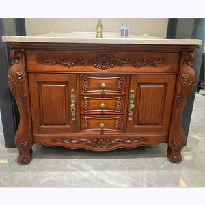 Tủ Bàn Trang Điểm Phòng Tắm Kiểu Cổ Bằng Gỗ Chống Nước Đặt Sàn Tủ Phòng Tắm Bằng Gỗ Nguyên Khối Có Gương - Product Image 3