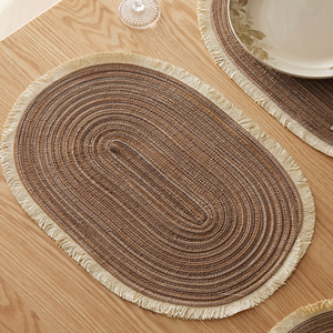 Set de table décoratif pour la maison, l'hôtel, simple, uni, tissé, ovale, lavable, pour la cuisine, la salle à manger, le bureau - Product Image 2