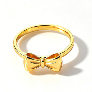 Anillo de Acero Inoxidable con Baño de Oro de 18K, Diseño de Lazo y Mariposa con Corazón, para Mujer, Joyería para Regalo Diario - Product Image 1