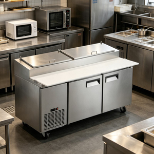 Ventilated Cooling Refrigerated Prep Counter Double door salad <b>table</b> Digital Control for Food Service Kitchen - Product Image 5