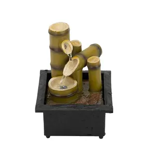 Wholesale High Quality Indoor Mini Tabletop Resin Bamboo Feng Shui Relaxation Water Fountain Decoration with Led Light Fuente