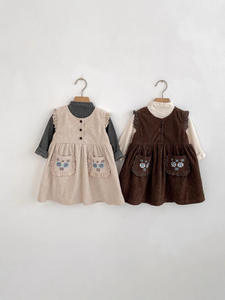 فستان أطفال بنمط كوري، فستان خريفي بياقة V للفتيات 2025، فستان أطفال خريفي جديد مطرز وأنيق - Product Image 3