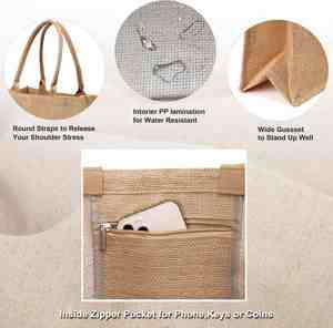 Wholesale Eco Waterproof Laminated Interior Natural Burlap Tote Soft Cotton Handle Small 100% Jute Bag - Product Image 2