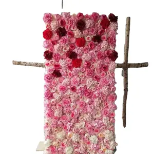 사용자 정의 3D Flowerwall 웨딩 인공 실크 꽃 벽 패널 장미 배경 인공 꽃 장식 꽃 벽