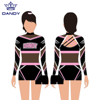 Tenue de cheerleading noire et rose en maille à strass, dos croisé, manches longues, avec logo personnalisé, en spandex, pour compétition et scène, option taille personnalisée