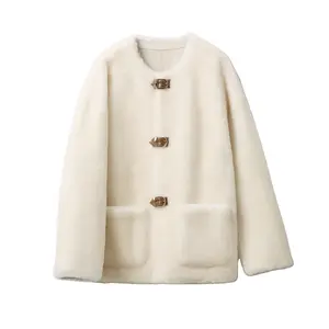 Women Wool Fur Coat Jacket Winter Female Girl Real Sheep Shearing Parka Overcoat Official Lady Trench Fur Wool Coat