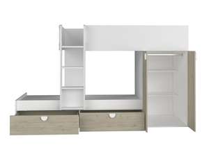 Lit superposé moderne en <span class=keywords><strong>bois</strong></span> bicolore pour enfants avec échelle, tiroirs sous le lit, mini-armoire, rangement gain de place <span class=keywords><strong>et</strong></span> design écologique - Product Image 4