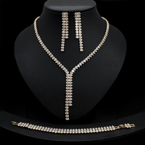 Conjuntos De pendientes De collar largo De Zirconia cúbica para novias accesorios De joyería De boda <span class=keywords><strong>Jolleria</strong></span> De Mujer De Oro para Mujer - Product Image 2