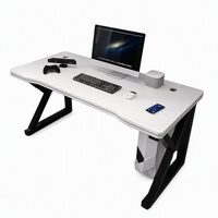 Bureau de jeu blanc 100 120 140 cm, bureau d'ordinateur ergonomique avec support pour tour PC et gestion des câbles