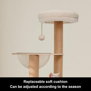 Árbol para Gatos de Madera Maciza de Venta Caliente, Torre para Gatos con Cama Superior, Poste Rascador, Plataforma Multicapa, Árbol Alto para Gatos con Postes Rascadores de Sisal - Product Image 2