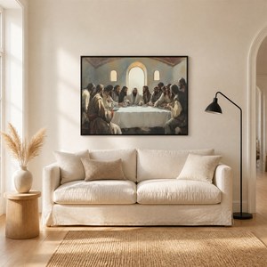 Impresión en Lienzo Enmarcada <span class=keywords><strong>de</strong></span> la Última Cena, Arte Mural Moderno Personalizado, Pintura al Óleo, Decoración Cristiana para el Hogar, Cristo y los 12 Discípulos - Product Image 6