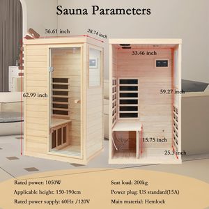 Sauna domestique moderne en bois d'hemlock canadien pour 1 personne, 1200W, 110V, 5 radiateurs, écran LCD, commande, verre trempé, infrarouge électrique - Product Image 2