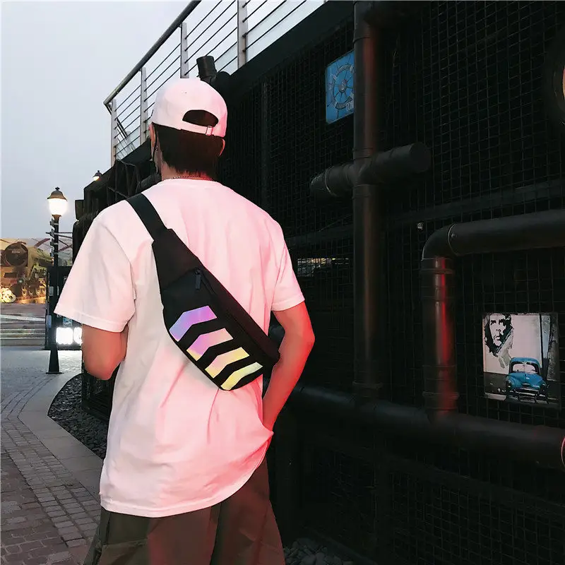 Popular Chest Bag Ins Hip Hop Reflective Strip Waist Bag Female Personality Cool Lovers Reflective Small Backpack