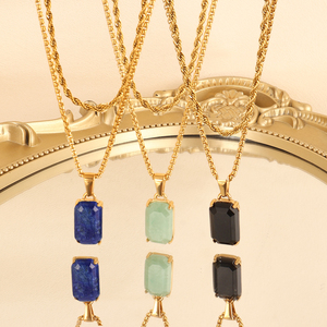 Hip hop thép không gỉ mã não đen đá Mặt dây chuyền dây chuyền Punk đá quý Mặt dây chuyền hai lớp Vòng cổ cho nam giới - Product Image 1