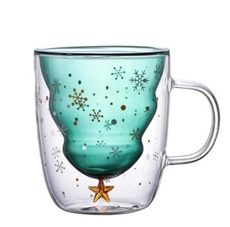 Ad alto isolamento borosilicato doppio strato di natale tazza di vetro globo di neve caffè latte bevande tazze con coperchio