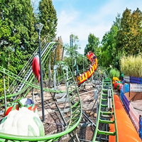 Parc d'attractions, aire de jeux extérieure pour enfants, faire du roller coaster