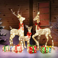 Ornements de Noël faits à la main en fer forgé, figurine de renne lumineuse à LED, décorations créatives festives en forme de bois de cerf, 26,5 pouces X