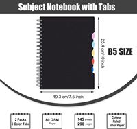 Carnet de notes spirale A4, 5 sujets, ligné avec intercalaires, pour l'école et le bureau