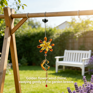 กระดิ่งลมดอกไม้พลังงานแสงอาทิตย์ ไฟสวนตกแต่งภายนอกอัตโนมัติ พร้อมไฟ LED นุ่มนวลและเสียงดนตรีผ่อนคลายสำหรับลานบ้าน รั้ว - Product Image 1