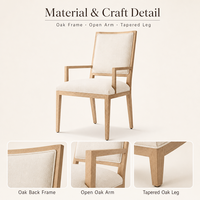 Fauteuil de salle à manger contemporain et moderne français, rembourré, avec dossier carré, structure en chêne blanc américain massif pour une salle à manger élégante