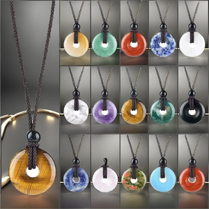 Collier en corde de pierres précieuses naturelles Xiangfu 20 mm, avec pendentif boucle de paix en cristal d'améthyste et de quartz rose, style DIY folklorique - Product Image 2