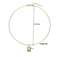 Collier ras du cou en fil d'or avec pendentif en zircon cubique transparent, formes ronde, cœur, ovale, émeraude, poire, fermoir mousqueton, chaîne réglable, cadeau de bijoux