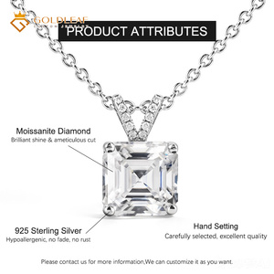 Collier pendentif unisexe plaqué argent 925 avec moissanite taille Asscher sertie clos, certifiée GRA, modèle 260418, vente en gros Goldleaf - Product Image 6