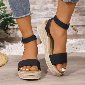 Women New Style Hemp Rope Bottom Wedge Sandals Summer Thick Sole European and American Style Platform Sandals Wholesale - Product Image 4